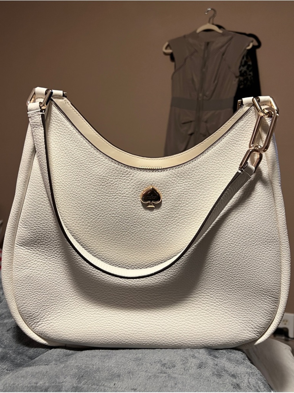 kate spade White Pebbled Leather with Gold Spade Emblem
